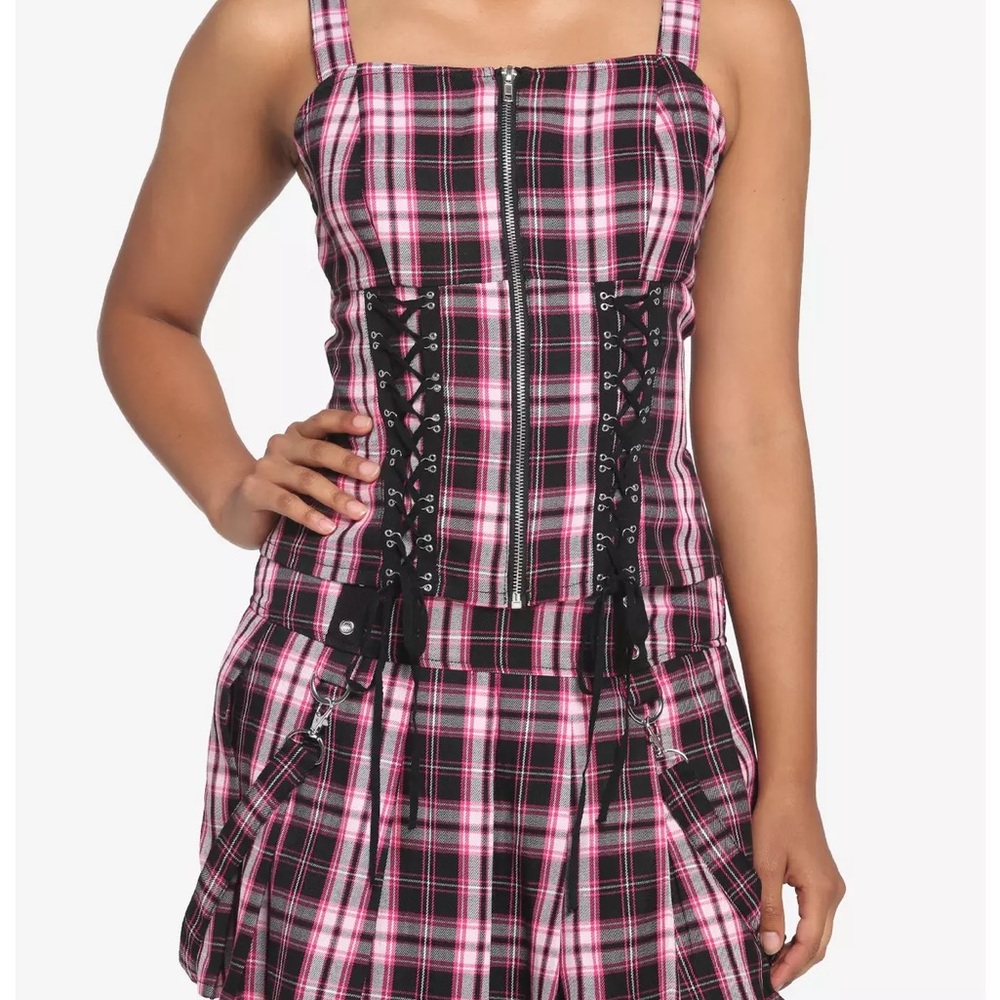 Pink and Black Plaid Corset Top Only